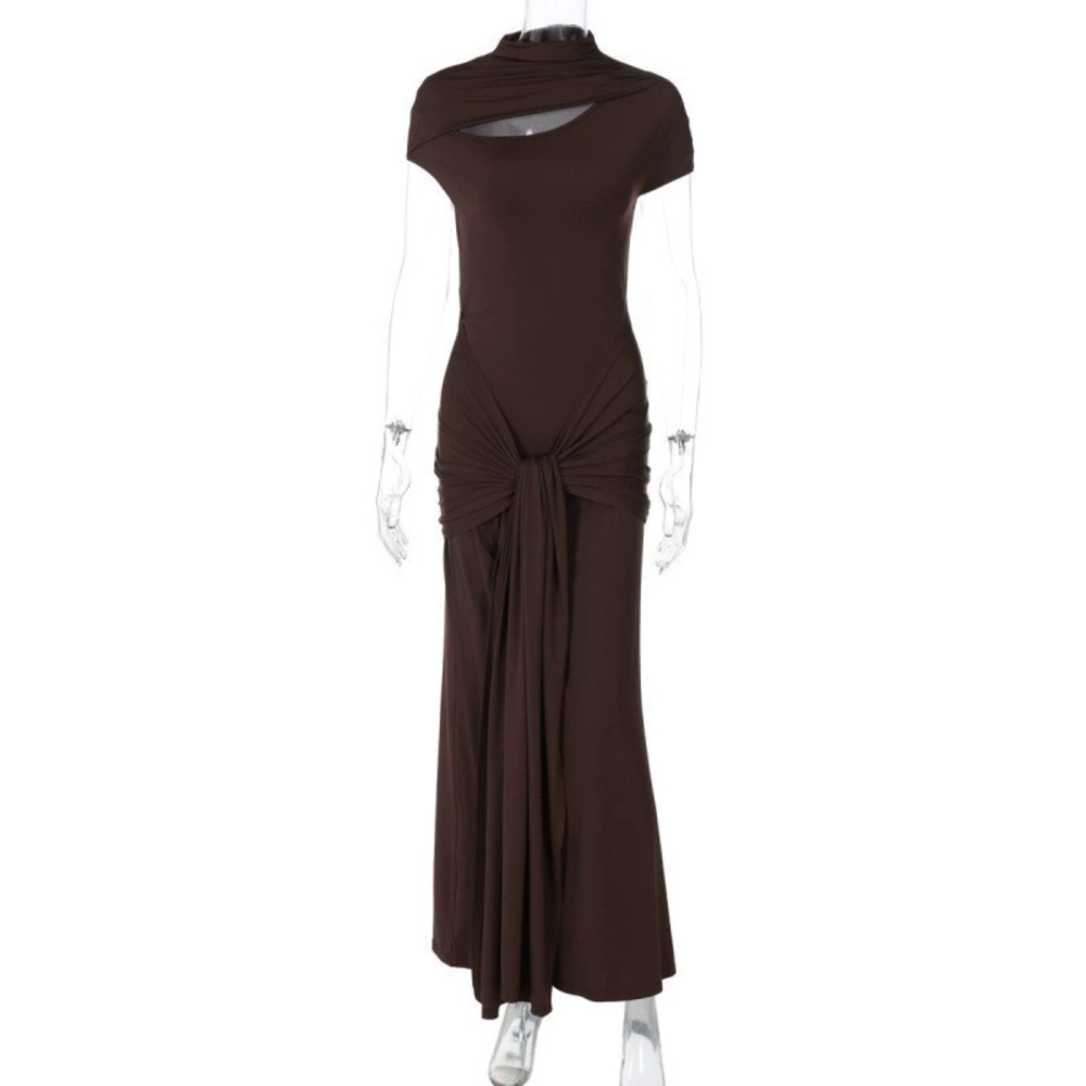 ZARA Summer Fashion Cutout Tie Waist Slim Short Sleeve Dress for Women